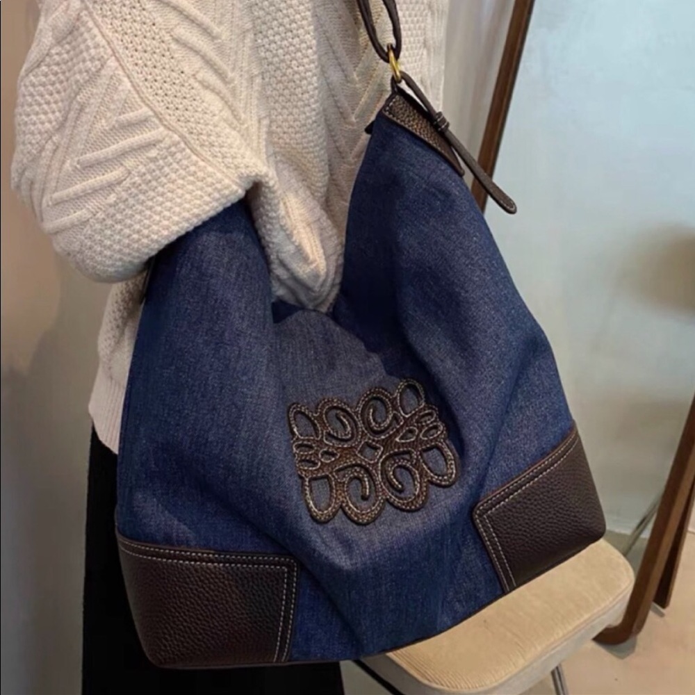 Blue Large Capacity Canvas Tote Bag/ Shoulder Bag - Picture 3 of 6